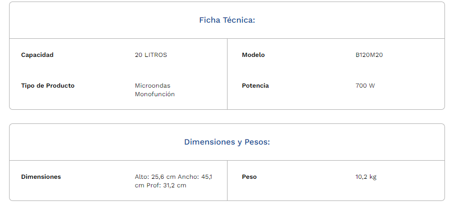 Microondas Cmo Bgh Q.Chef B120M20 20 Litros