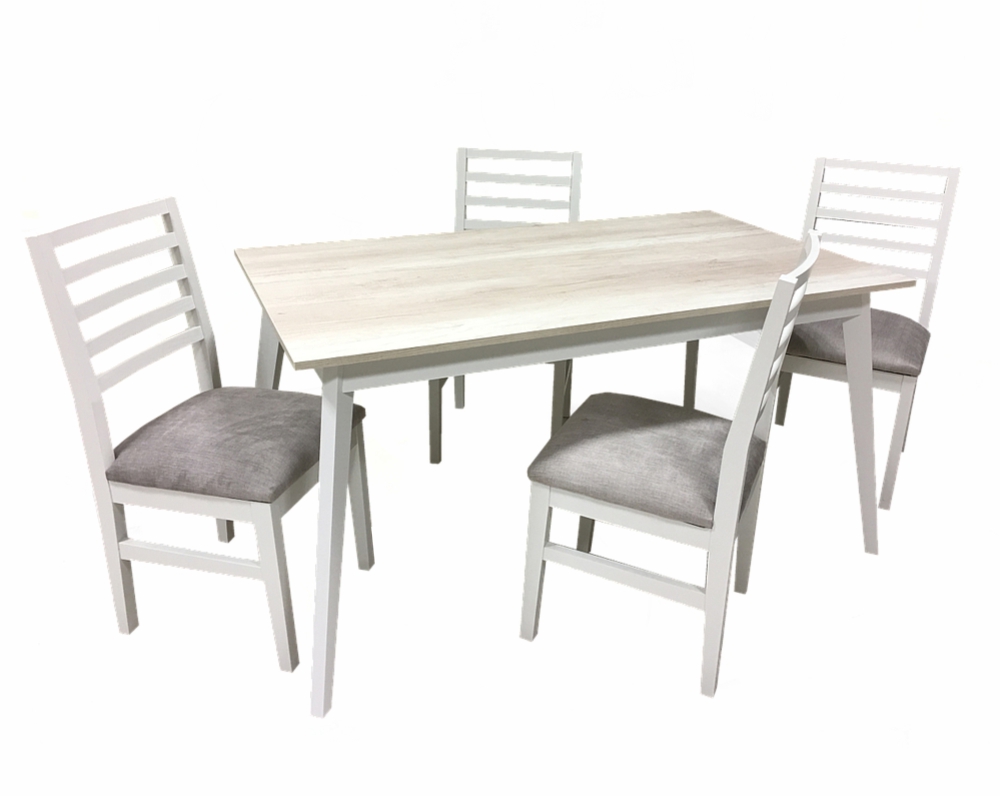 Mesa Artica 1.50 Blanco/Helsinki + 4 Sillas Trani Blanca Gris