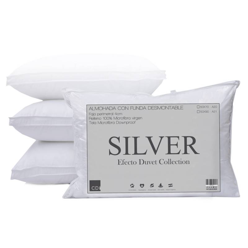 Almohada Diseño Italiano Silver Efecto Duvet C/ Fue,Funda Y Cierre/Pvc-Microf. 50X70 (A20)