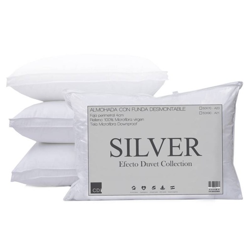 [110338] Almohada Diseño Italiano Silver Efecto Duvet C/ Fue,Funda Y Cierre/Pvc-Microf. 50X70 (A20)