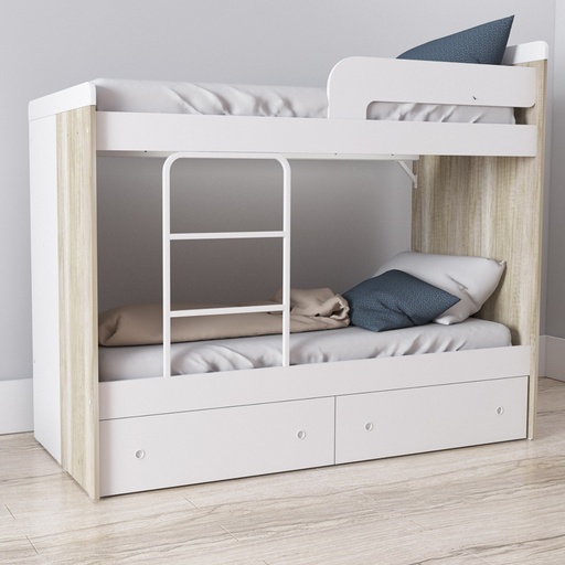 [1706-8HELBLA] Cama Cucheta 80 Cm Con Carrocama C/Escalera Integrada 80X196 Cm