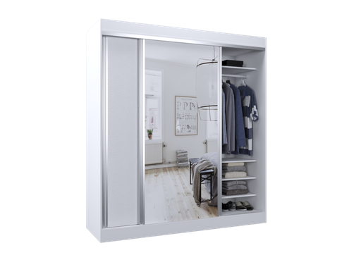 [506-BLA] Vestidor 2 Puertas 1 Puerta Con Espejo 180X200 Blanco