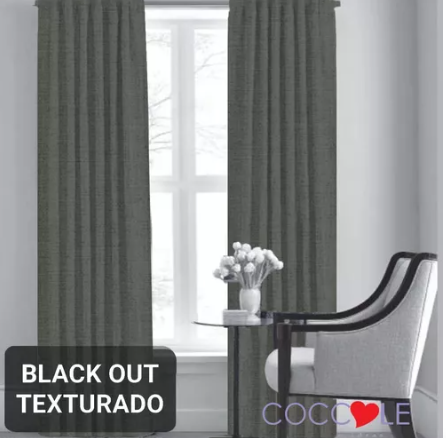 [191060] Cortina Coccole Amb  Blackout 1.80 X 2.48  Engomado Texturado Gris Oscuro X Paño